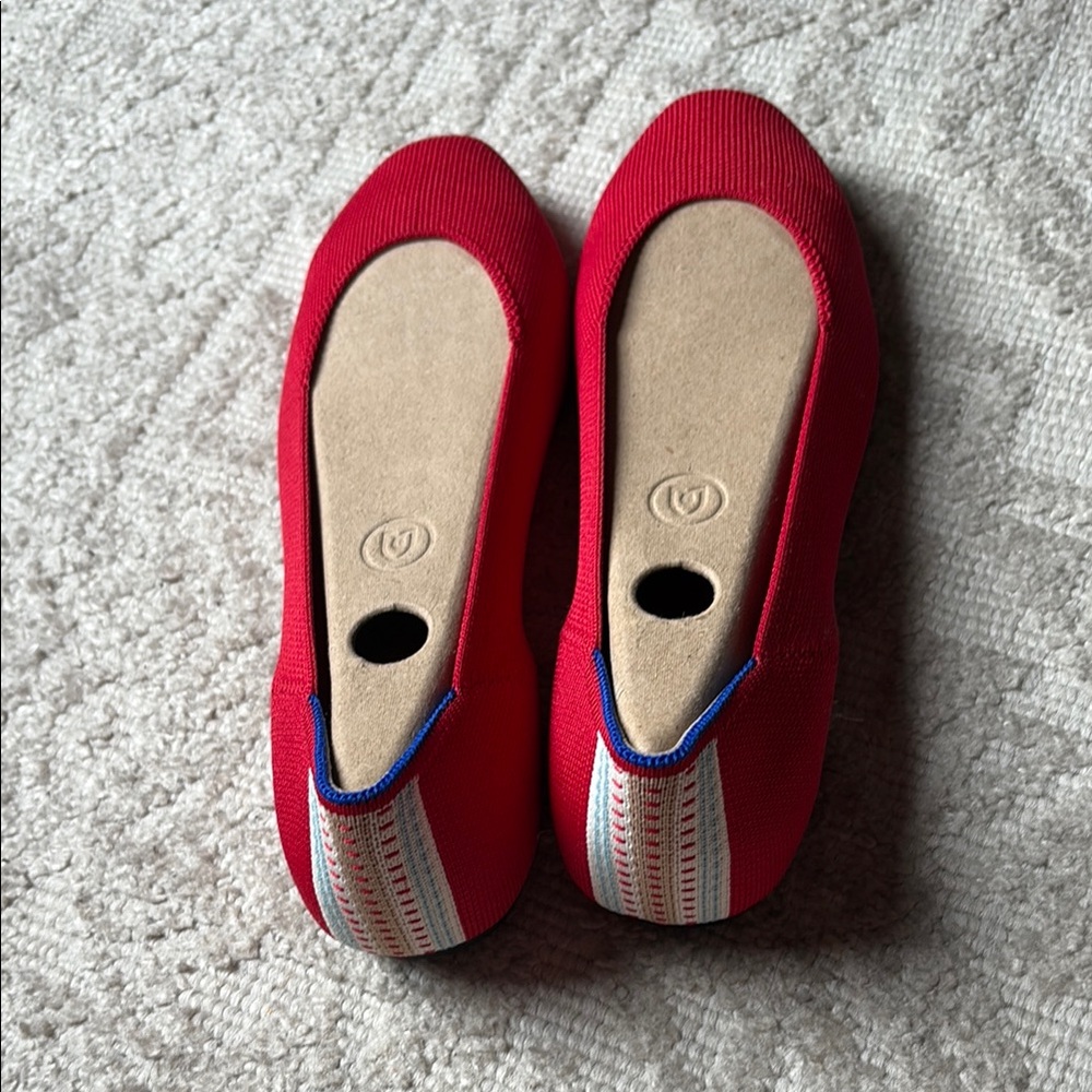 New Red Rothy’s Square-toe Ballet Flats